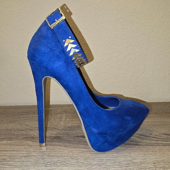 JustFab Verena Ankle Strap Cobalt Blue Heels Size 7M NWOB - Picture 8 of 13